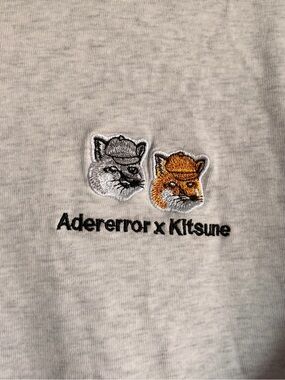 Ader Error x Kitsune Gray T-Shirt with Embroidered Fox Patch | Unisex A1